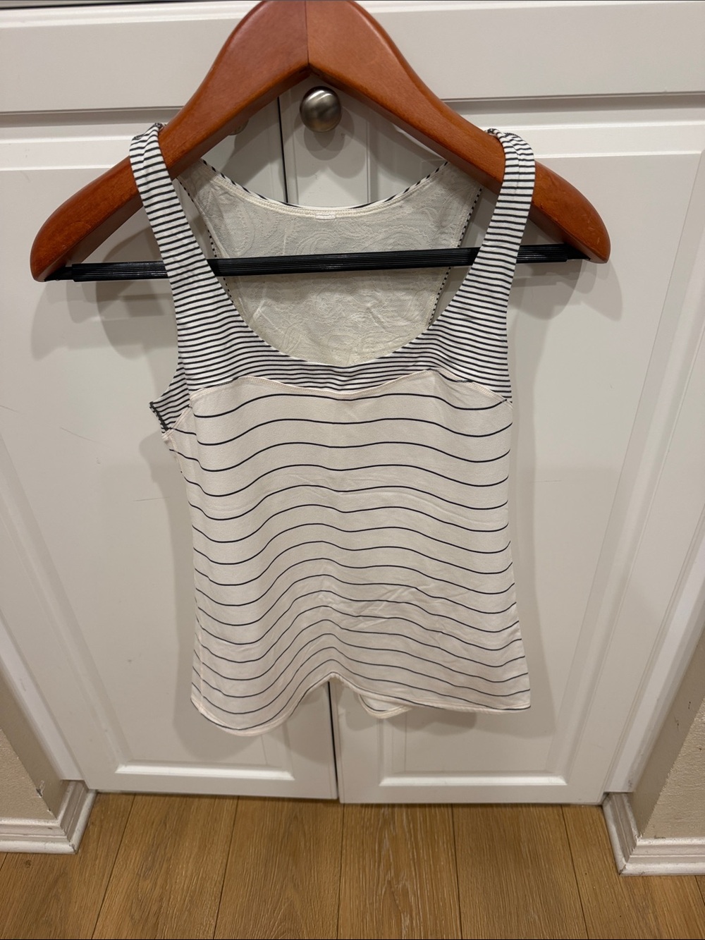 lululemon athletica White & Black Striped Lace-Back Tank